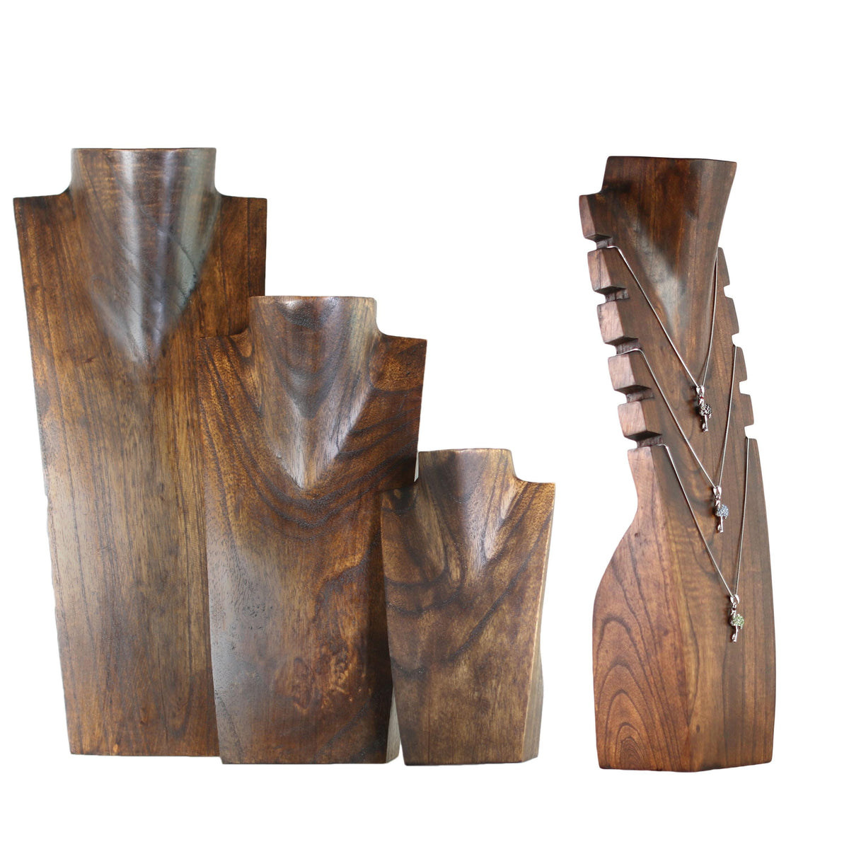 Wooden jewelry bust brown - Necklace display in 3 sizes for 16"/24"/32"" chains - Sturdy necklace stand for shop windows & trade shows
