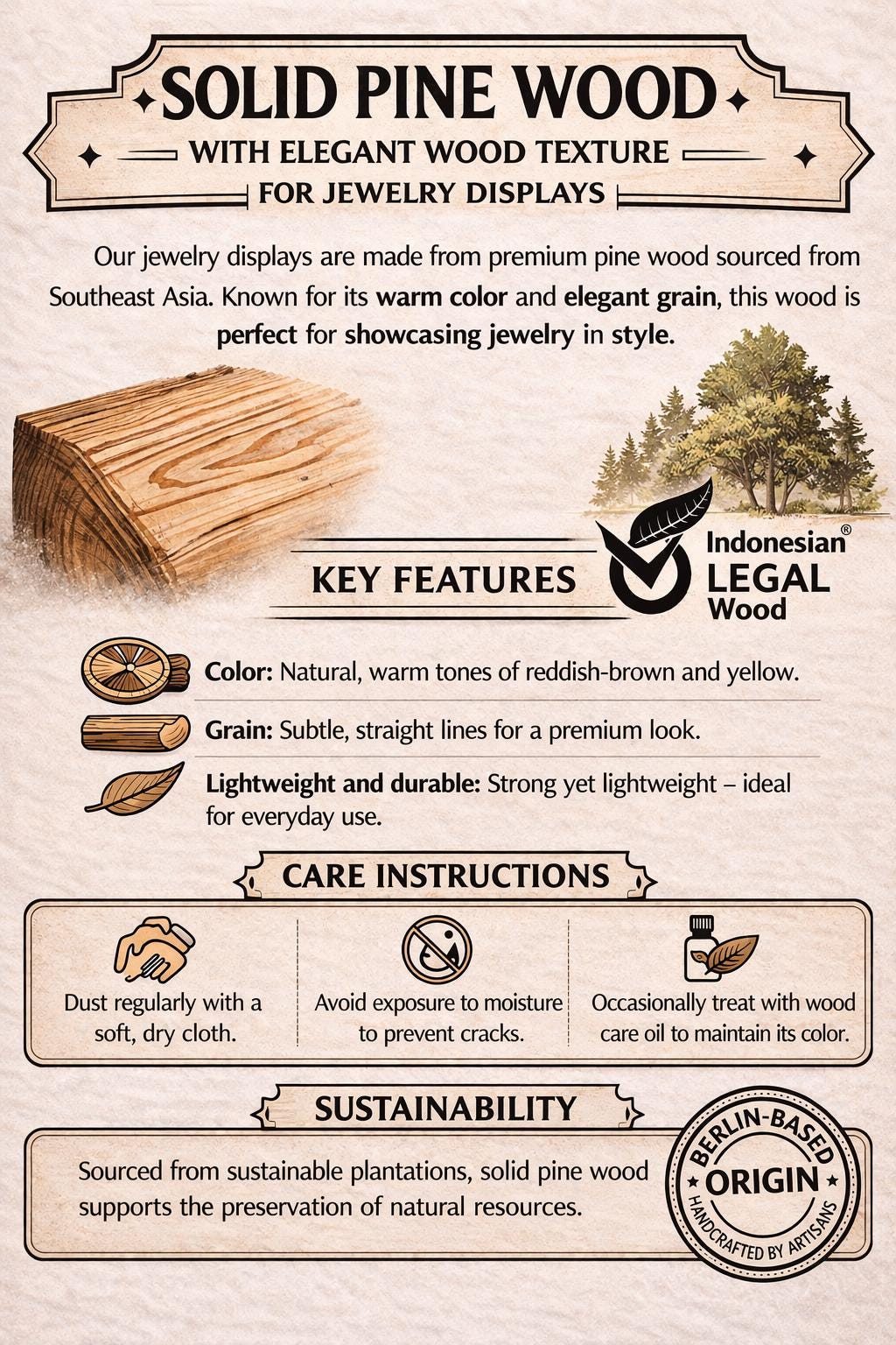 Wooden Earring Display Stand | 3 Sizes 8 / 12 / 15cm