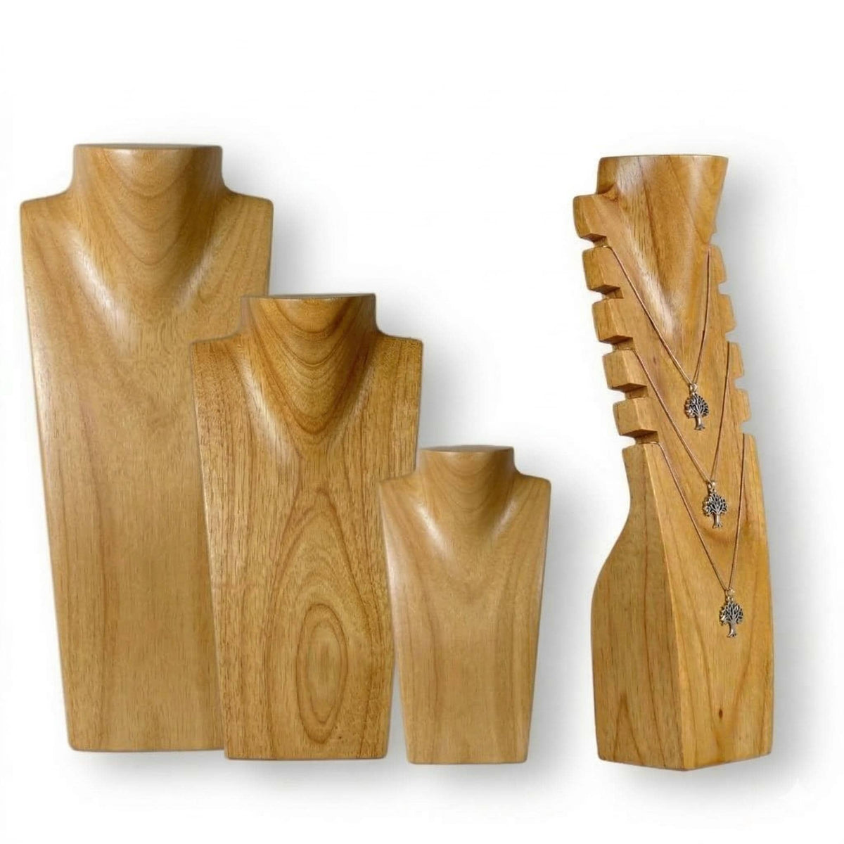 Wooden jewelry bust brown - Necklace display in 3 sizes for 16"/24"/32"" chains - Sturdy necklace stand for shop windows & trade shows