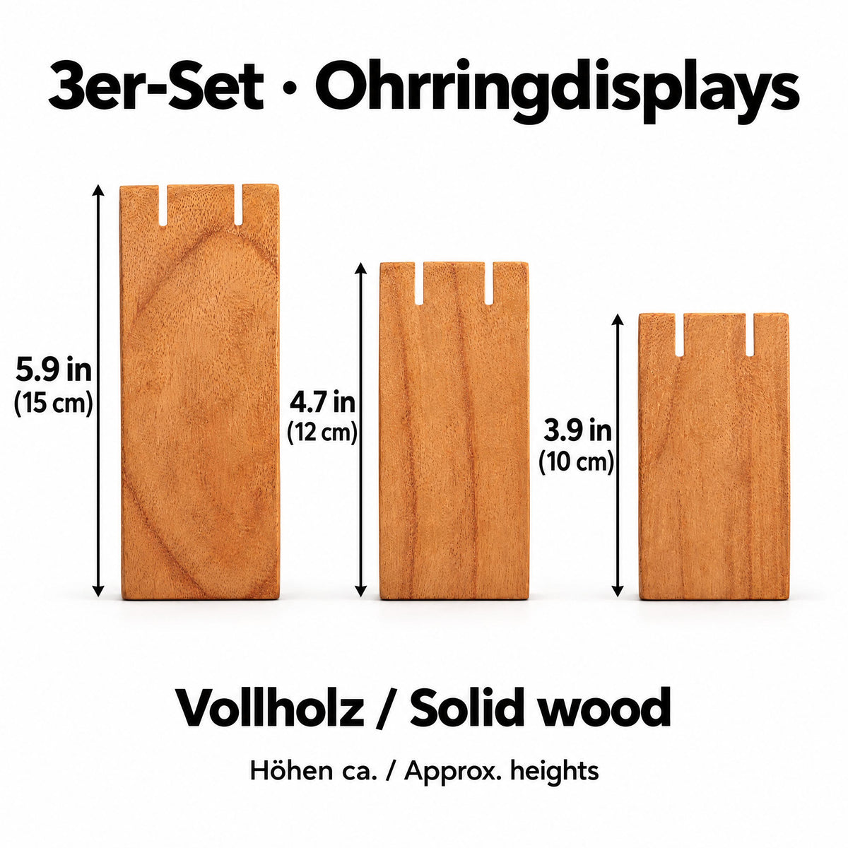 Natural Wooden Earring Display Stands, Set of 3