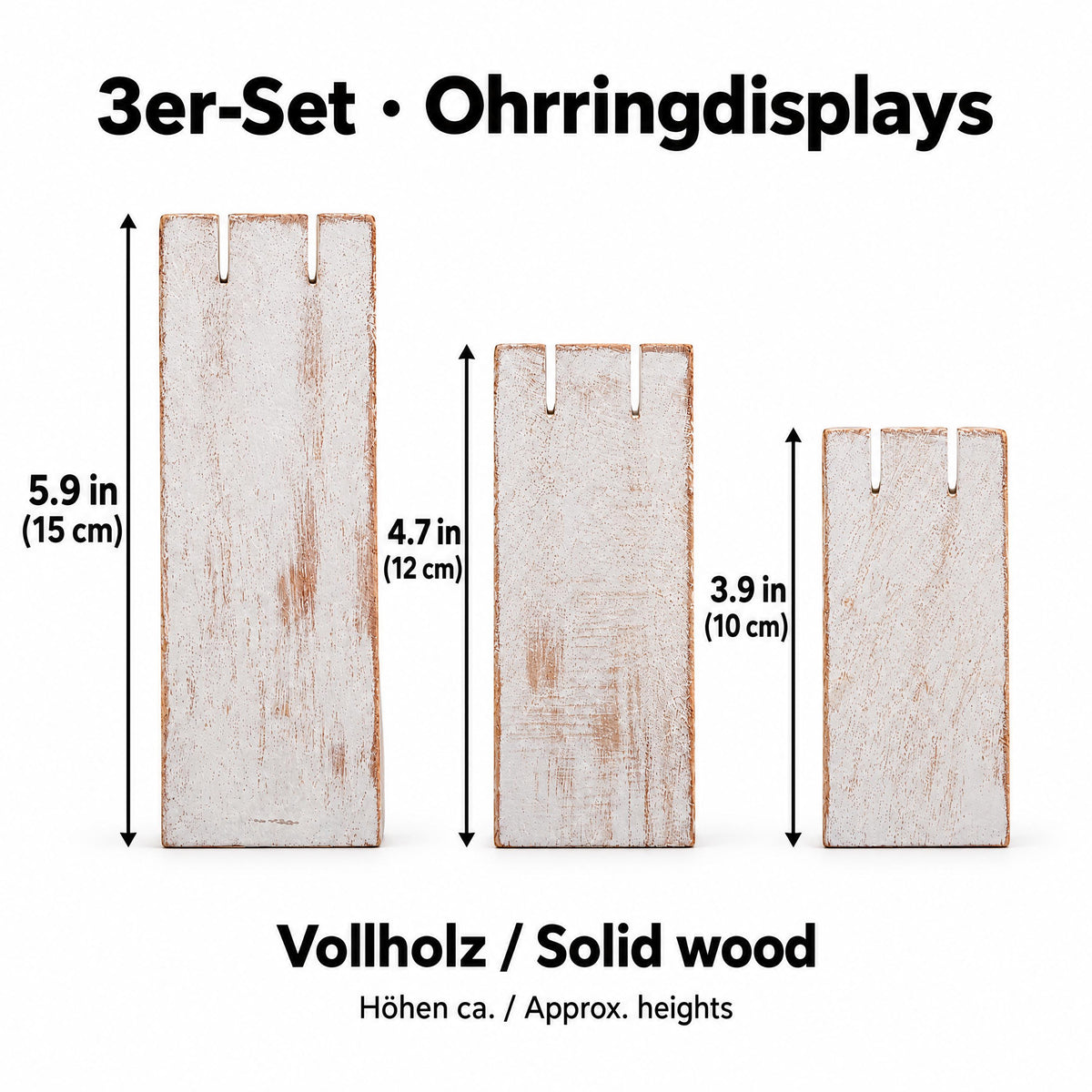 Whitewash Wooden Earring Display Stands, Set of 3