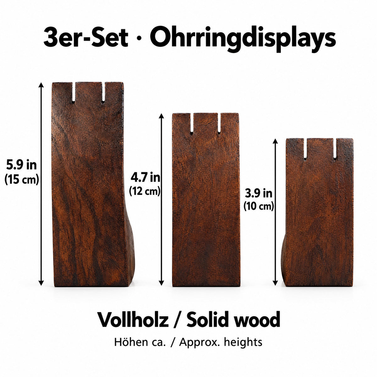 Dark Brown Wooden Earring Display Stands, Set of 3