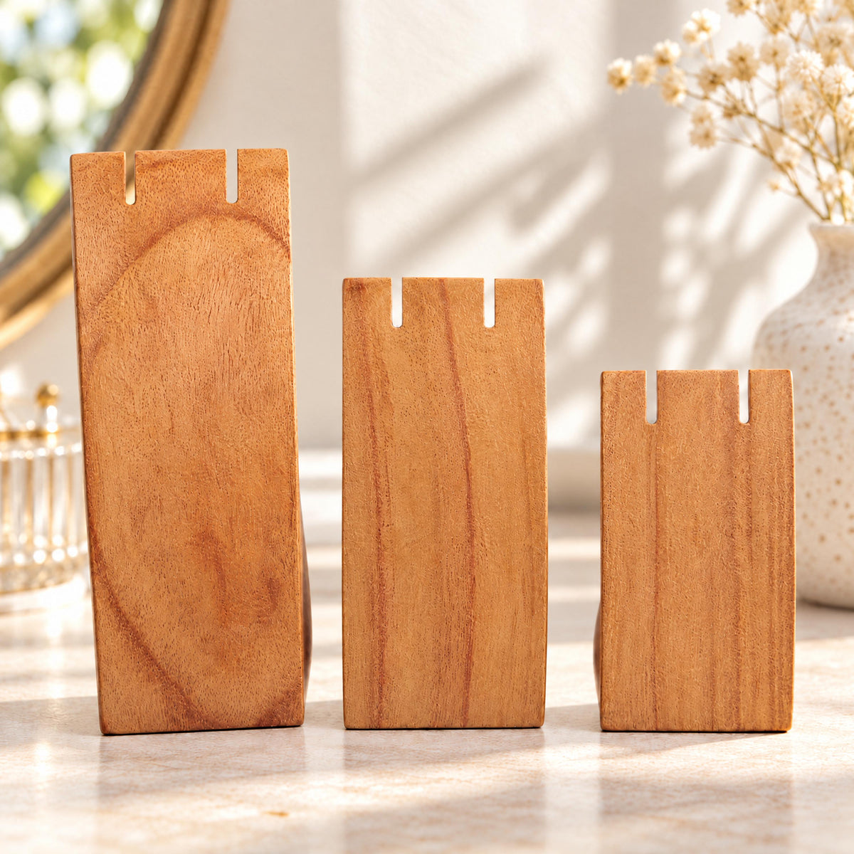 Natural Wooden Earring Display Stands, Set of 3