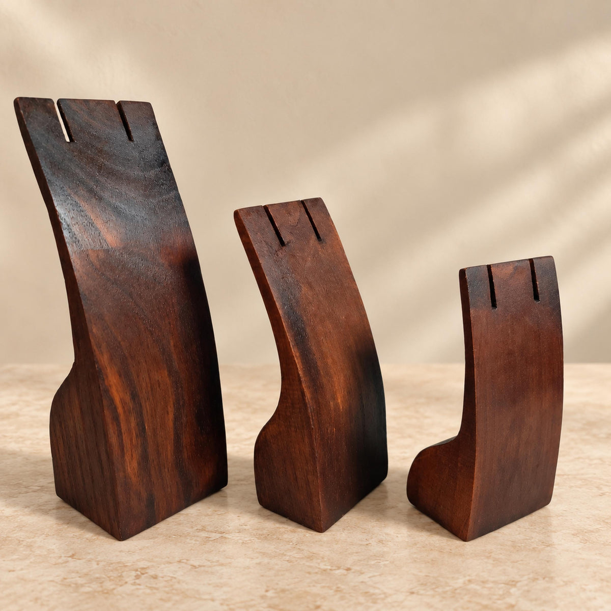 Dark Brown Wooden Earring Display Stands, Set of 3