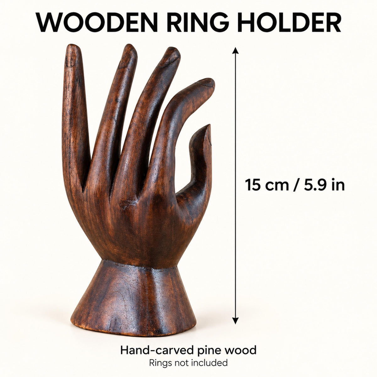 Dark Brown Hand-Carved Wooden Ring Holder, 15 cm (5.9 in)