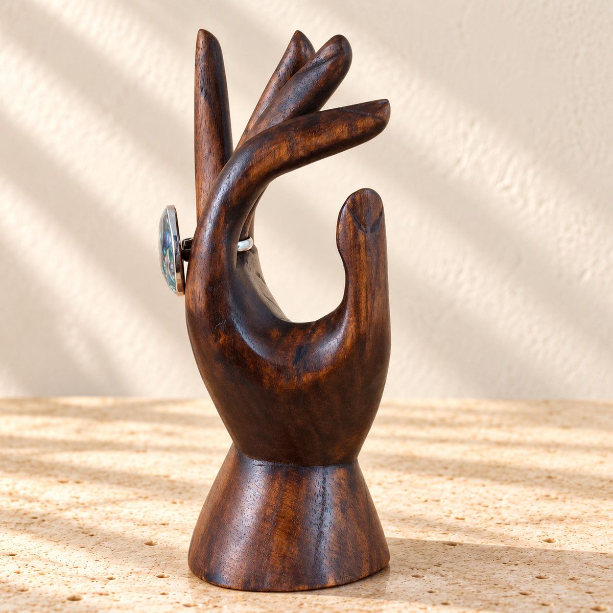 Dark Brown Hand-Carved Wooden Ring Holder, 15 cm (5.9 in)