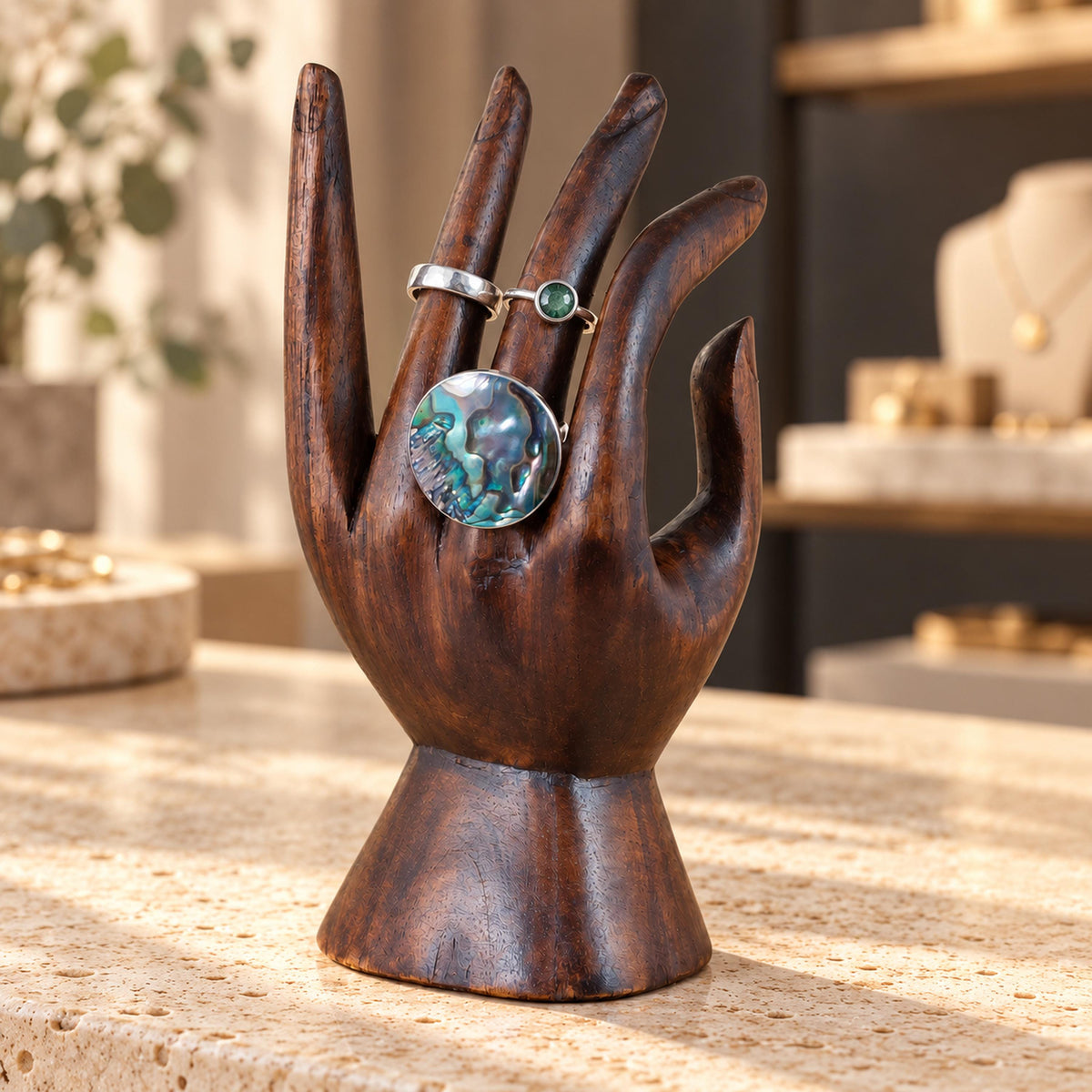 Dark Brown Hand-Carved Wooden Ring Holder, 15 cm (5.9 in)