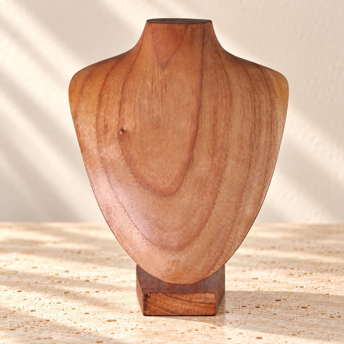 Natural Wooden Necklace Display Bust, 9.8 in, Jewelry Stand with Base