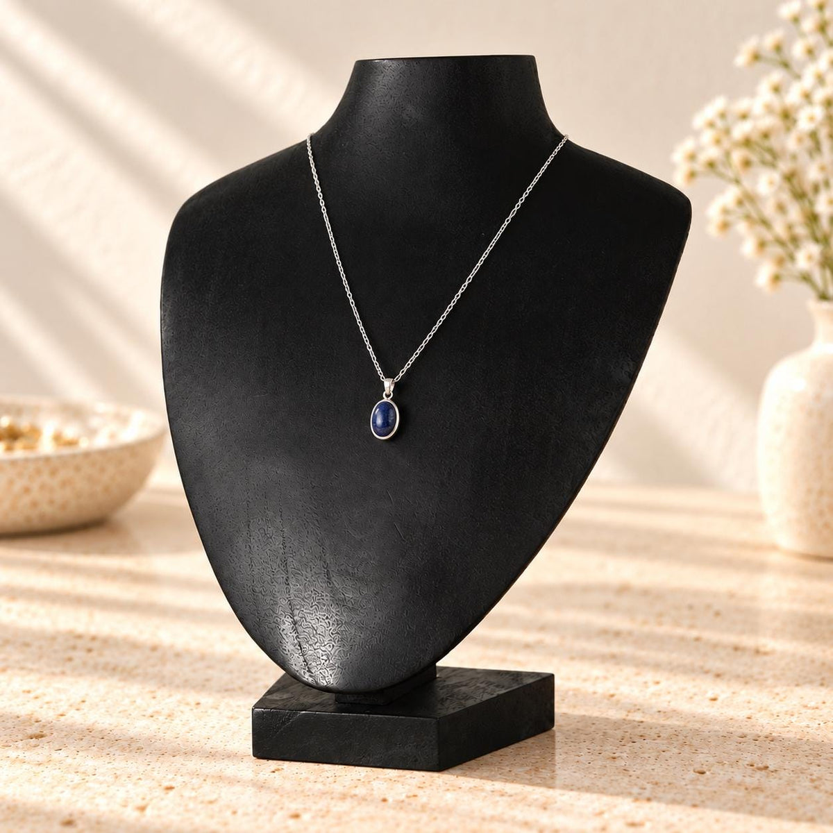 Black Wooden Necklace Display Bust, 9.8 in, Jewelry Stand with Base