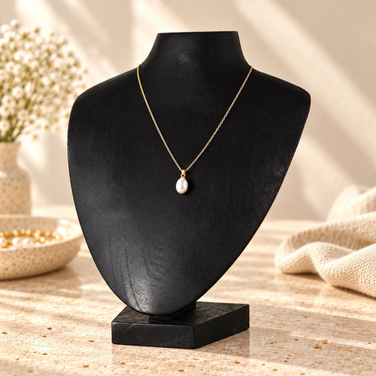 Black Wooden Necklace Display Bust, 9.8 in, Jewelry Stand with Base