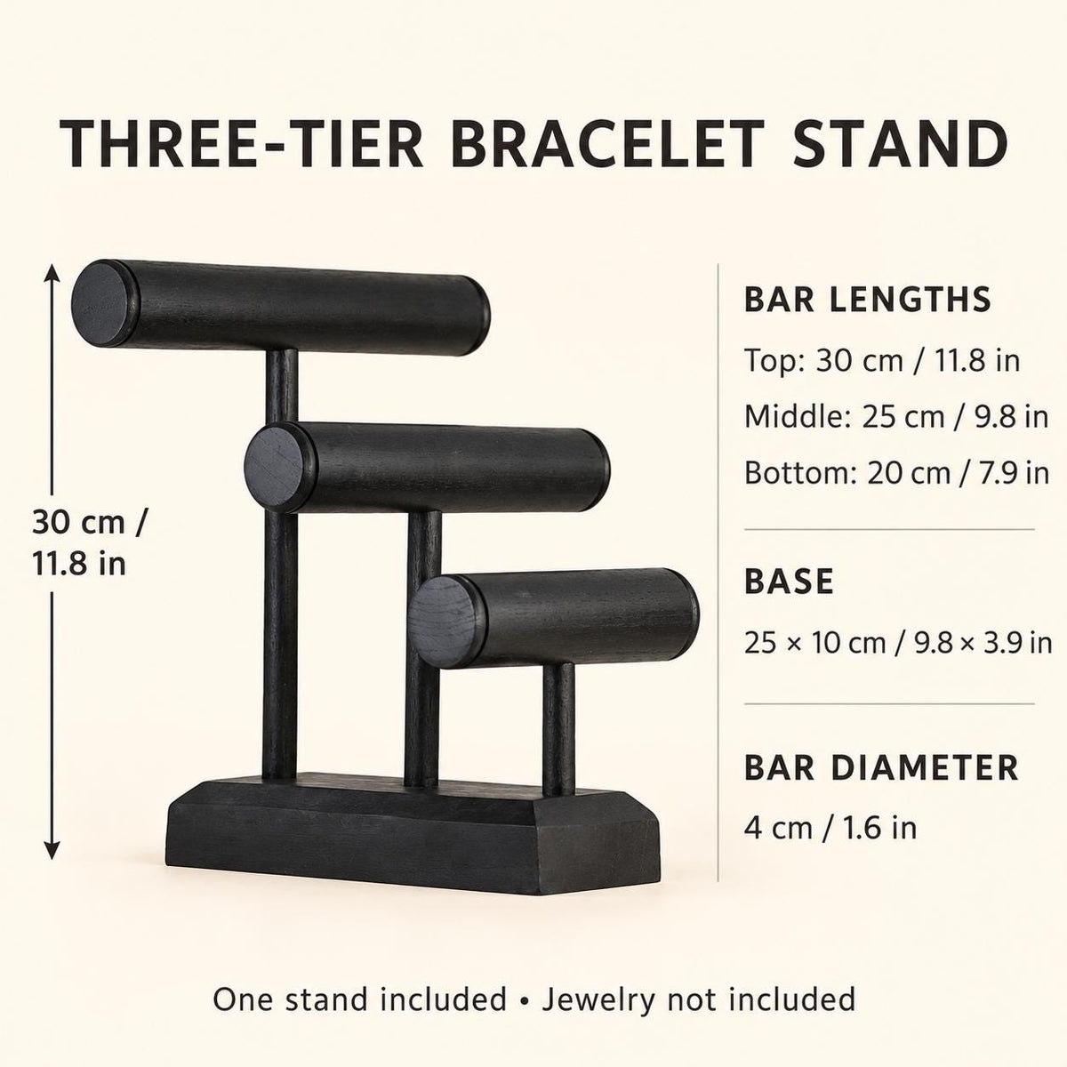Black Wooden Bracelet Stand, Three-Tier Bangle Display, 30 cm (11.8 in)
