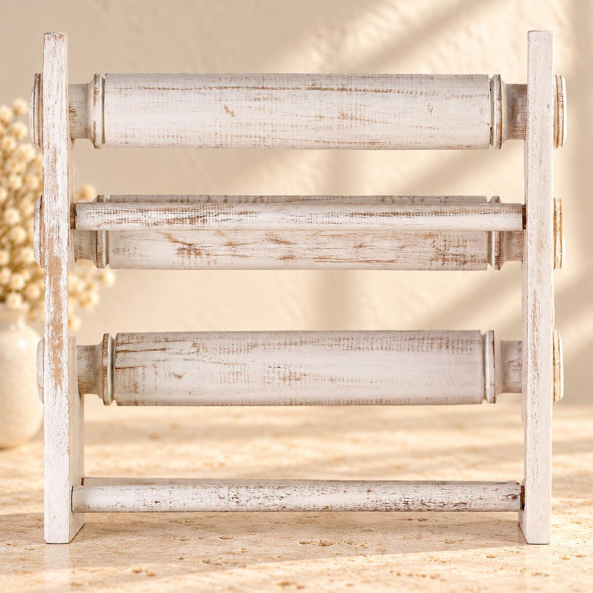 Whitewash Wooden Bracelet Stand, Three-Tier Bangle Display with Side Panels, 30 cm (11.8 in)