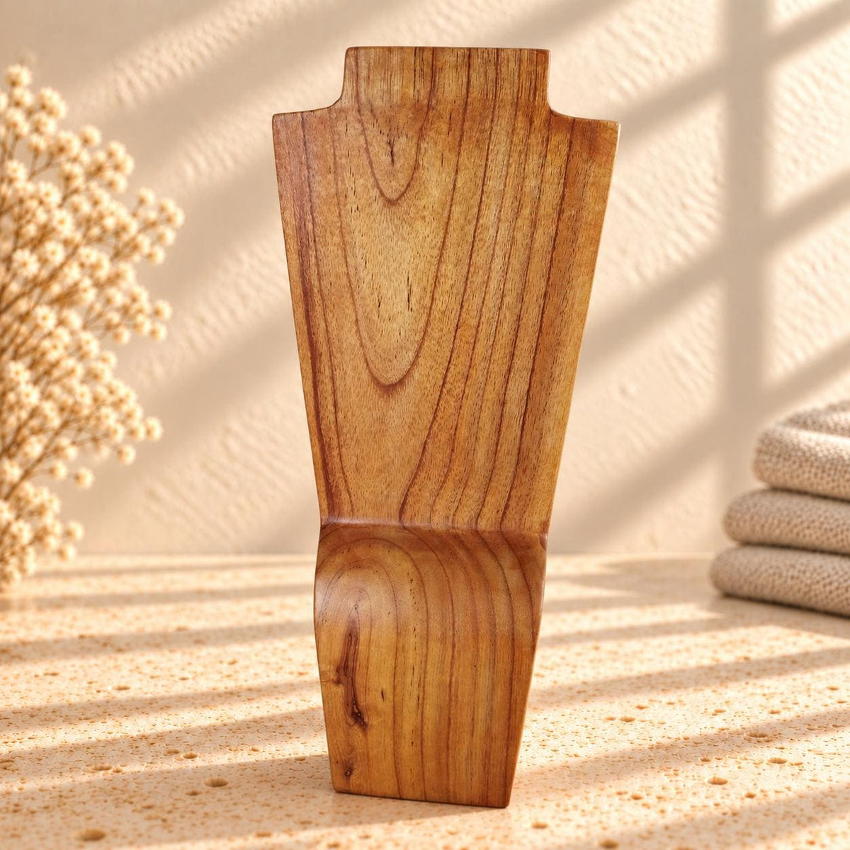 Set of 3 Wooden Necklace Display Busts, Natural Wood – 8/12/16 in (20/30/40 cm)