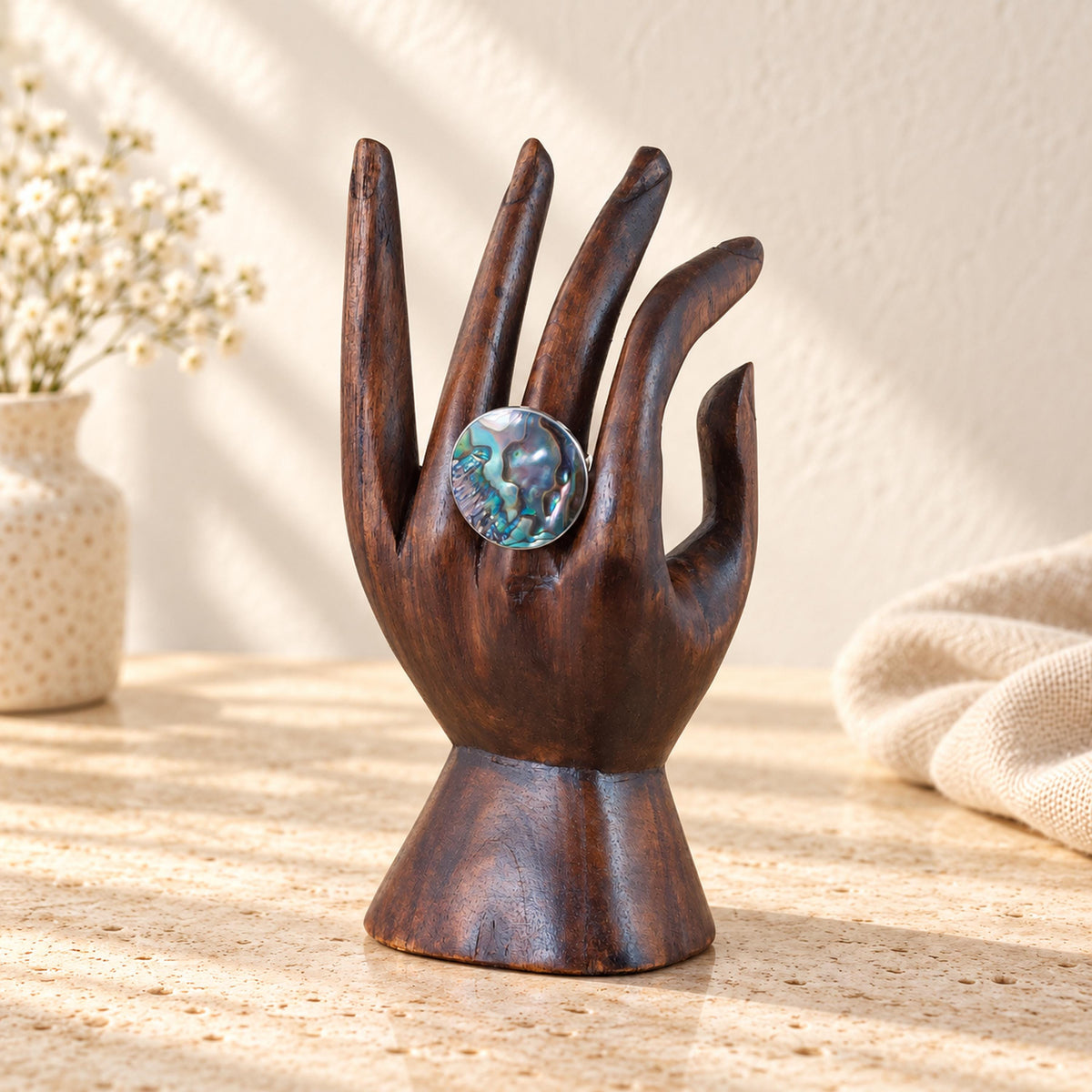 5-Piece Wooden Jewelry Display Set, Dark Brown – Bracelet Stand, Ring Hand & 3 Earring Holders