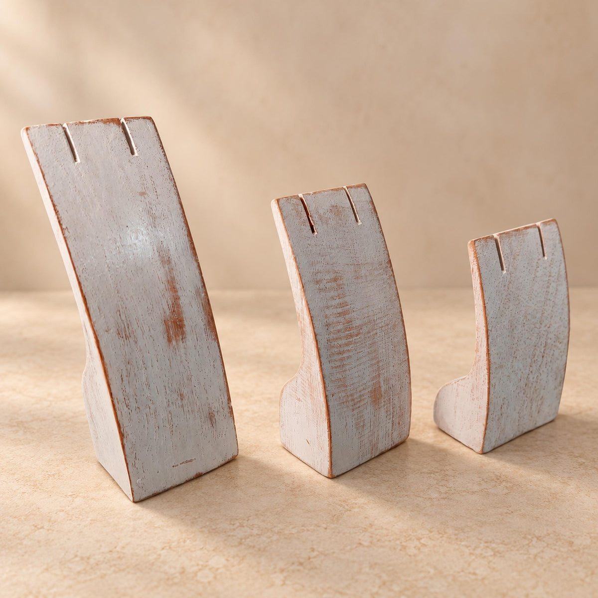 Whitewash Wooden Earring Display Stands, Set of 3
