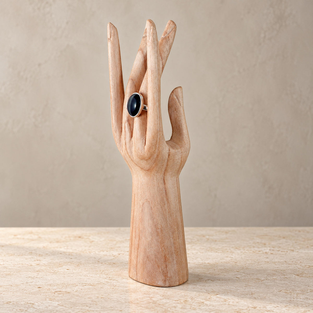 Natural Hand-Carved Wooden Ring Holder, 25 cm (9.8 in)