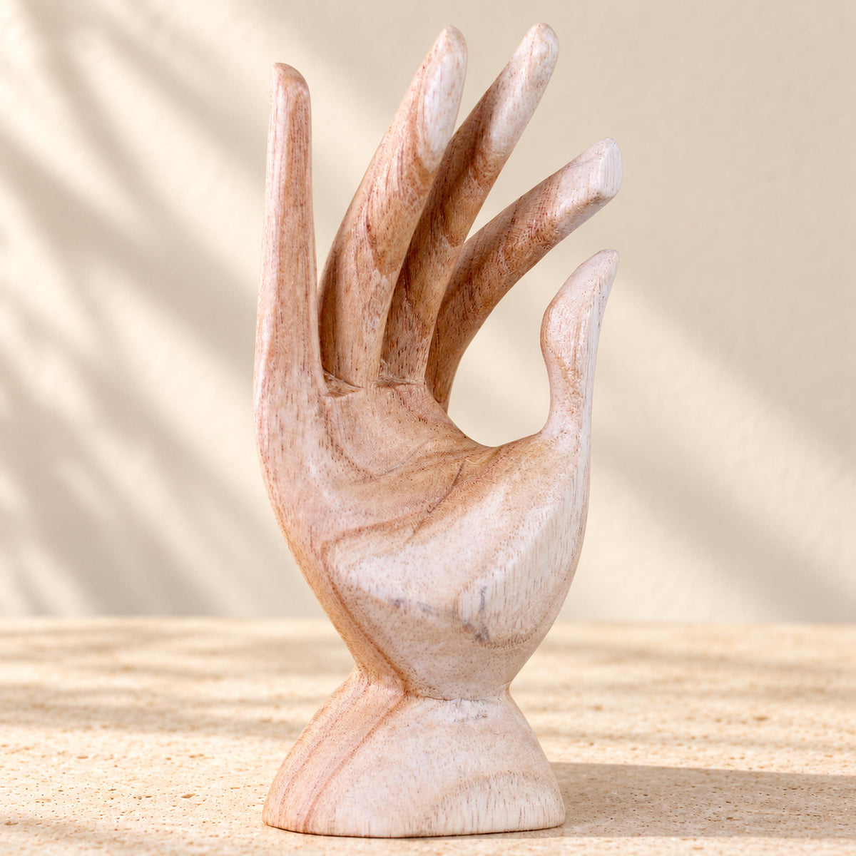 Natural Hand-Carved Wooden Ring Holder, 15 cm (5.9 in)
