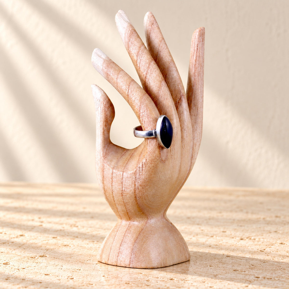 Natural Hand-Carved Wooden Ring Holder, 15 cm (5.9 in)