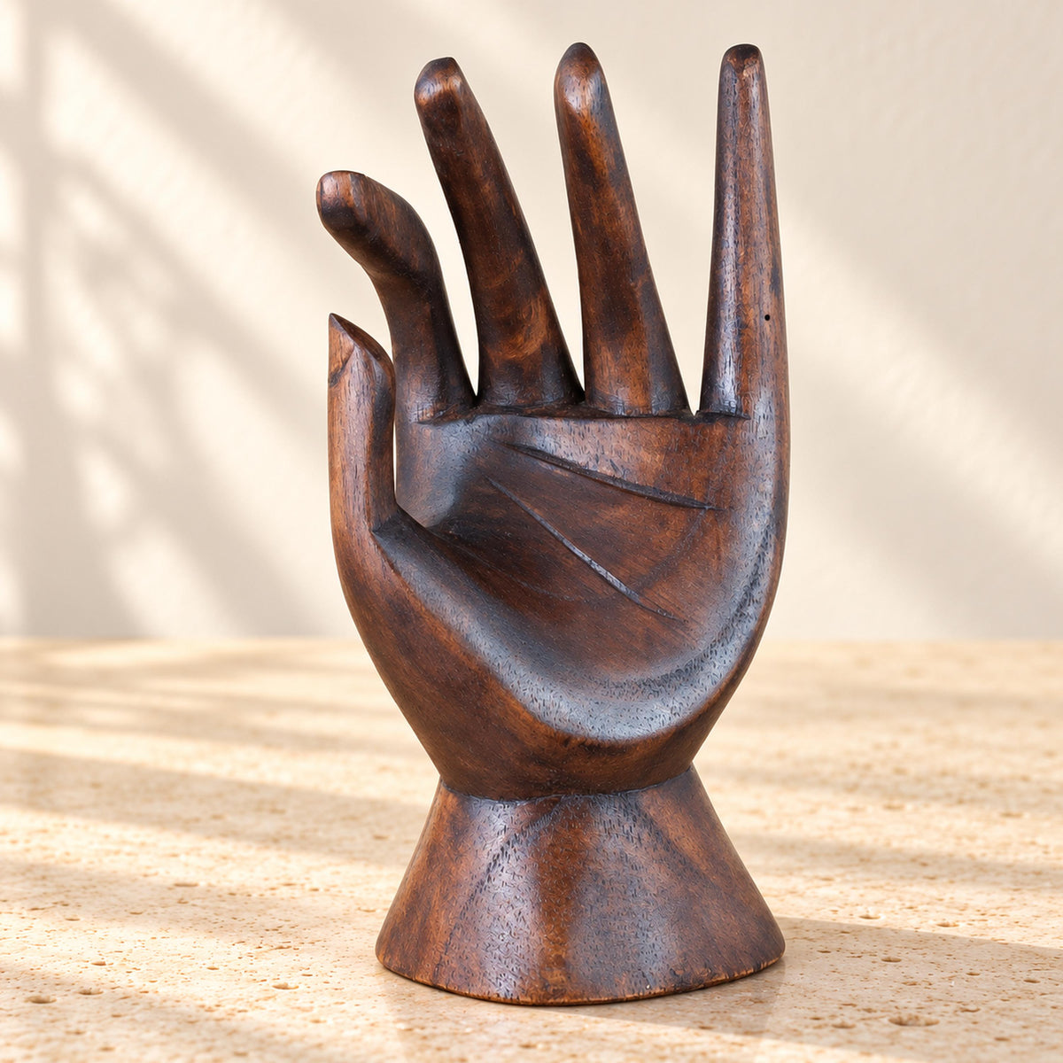 Dark Brown Hand-Carved Wooden Ring Holder, 15 cm (5.9 in)