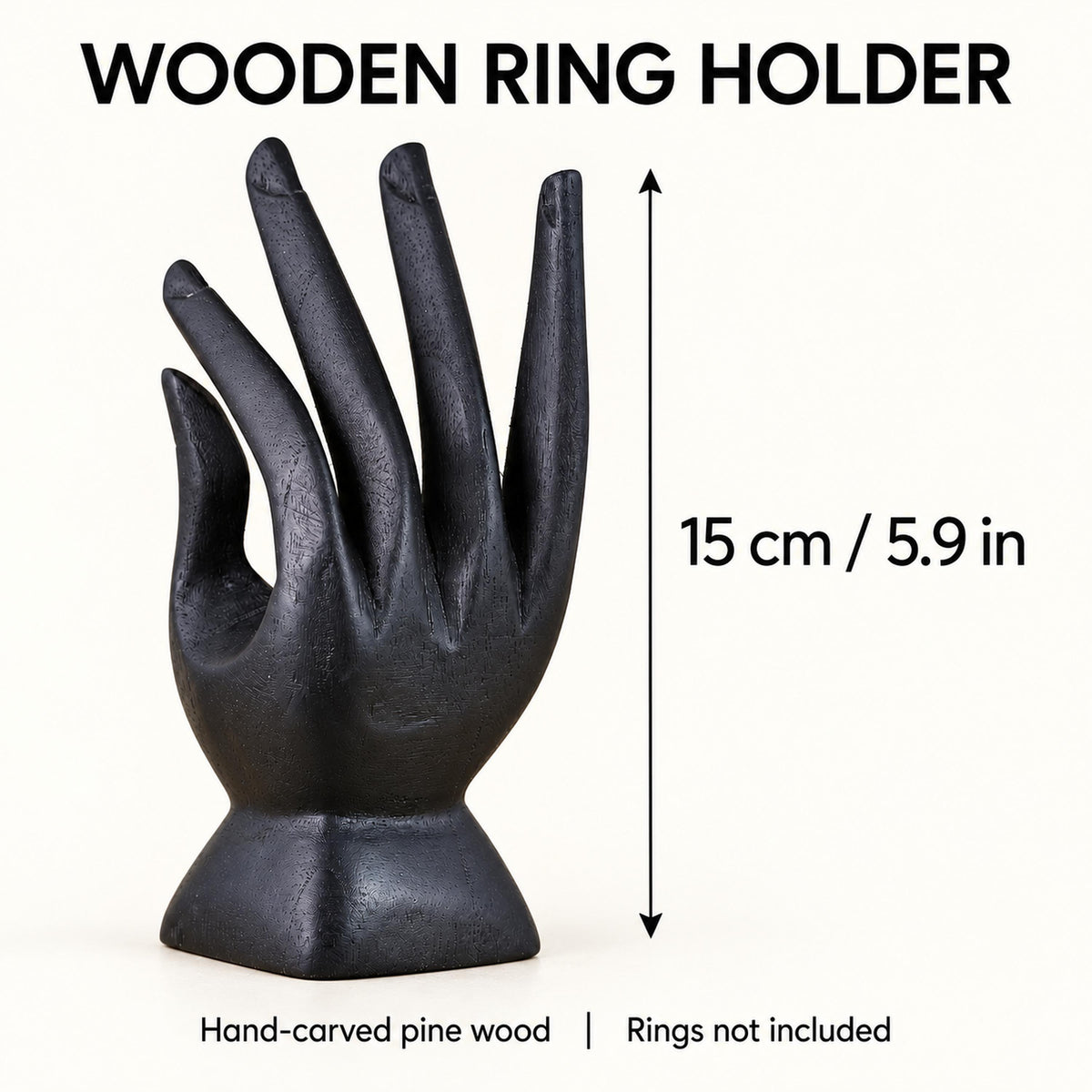 Black Hand-Carved Wooden Ring Holder, 15 cm (5.9 in)