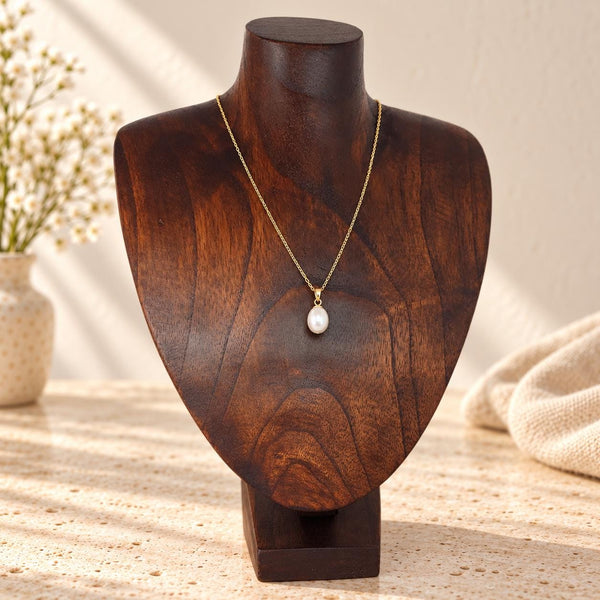 Dark Brown Wooden Necklace Display Bust, 9.8 in, Jewelry Stand with Base