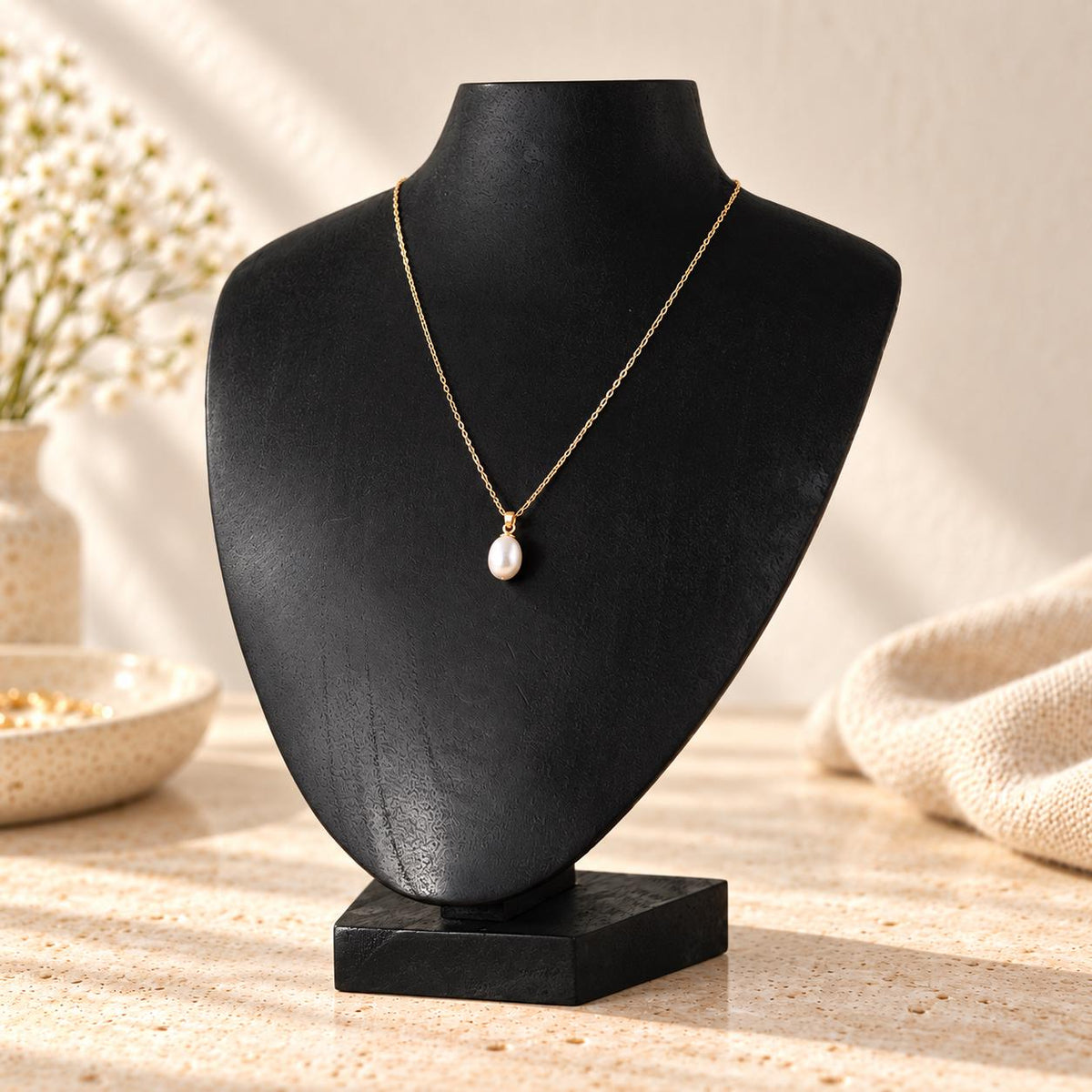 Black Wooden Necklace Display Bust, 9.8 in, Jewelry Stand with Base