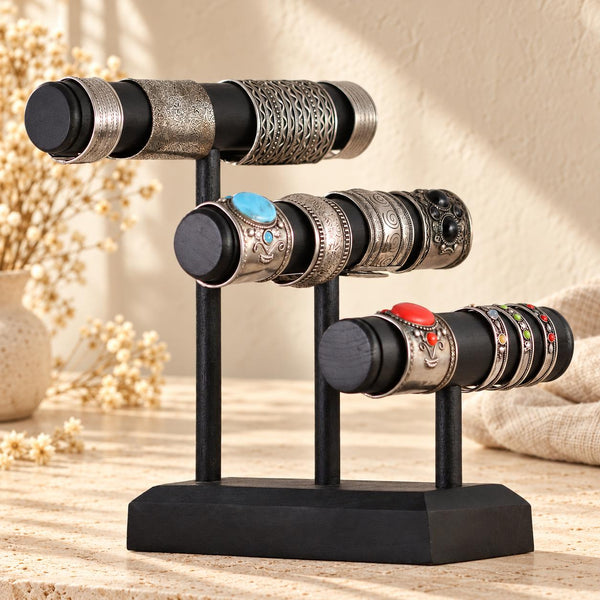 Black Wooden Bracelet Stand, Three-Tier Bangle Display, 30 cm (11.8 in)